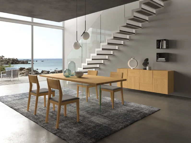 Tavolo Ghost in legno di rovere con base in vetro trasparente di FGF Mobili