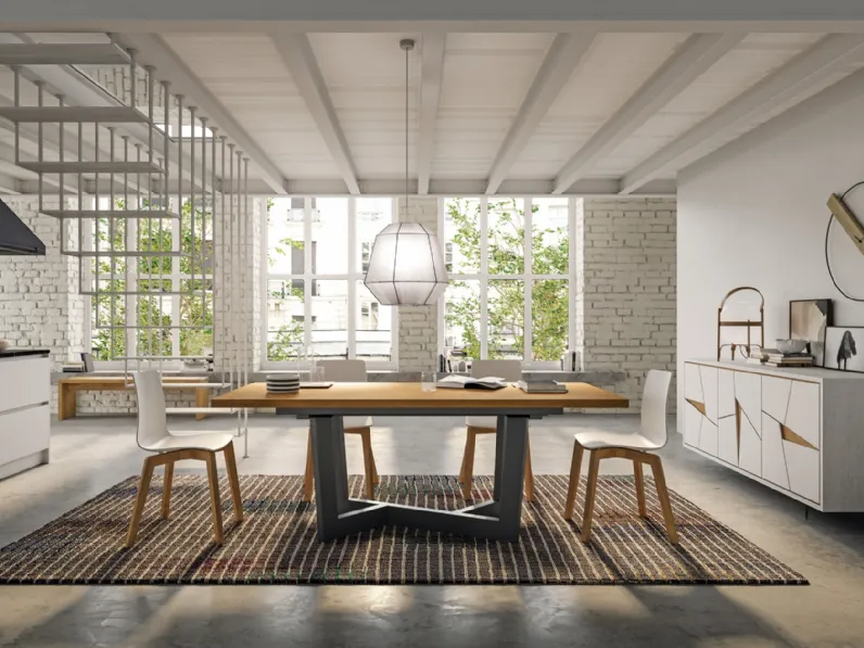 Tavolo Rio estensibile in legno con base in metallo di FGF Mobili