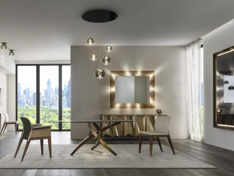 Tavolo rotondo con top in vetro e base a tre gambe in legno massello Noce Canaletto Fili d'Erba 72 di Reflex