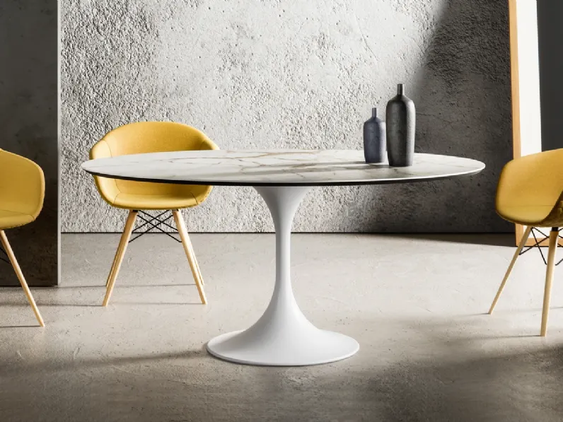 Tavolo rotondo con top in ceramica e base in acciaio Flow di Ambiance Italia