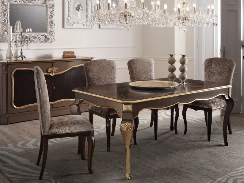 Tavolo classico rettangolare in legno con dettagli in foglia oro Day Collection di Busatto