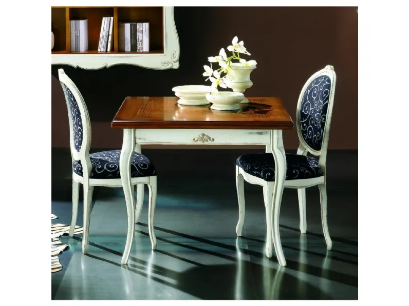 Tavolo a libro con intarsio stella di rovere con fregio H594 di Fratelli Raffagnini