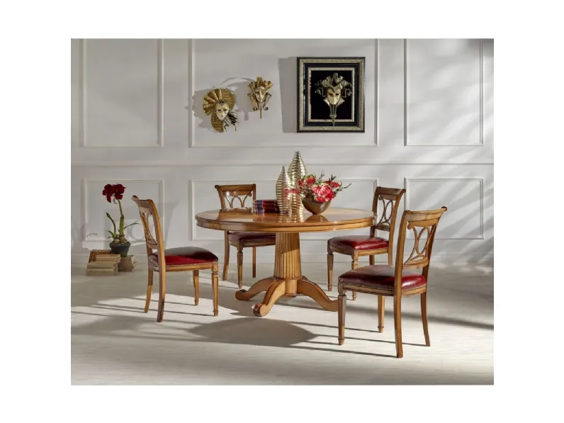 Tavolo rotondo in ciliegio con base zigrinata H6168 di Fratelli Raffagnini