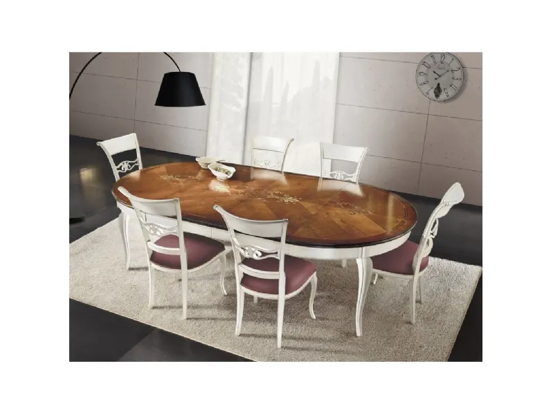 Tavolo rotondo allungabile con intarsio H6174 di Fratelli Raffagnini