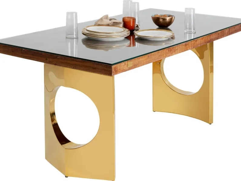 Tavolo Harmony Oho Conley in vetro, legno e acciaio di Kare Design