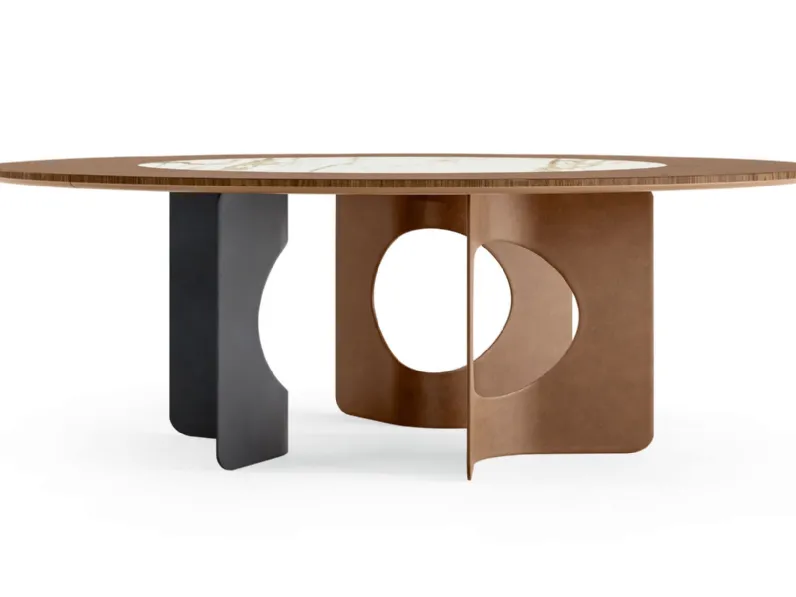 Tavolo Hole Rotondo con top in legno e ceramica di Modesign