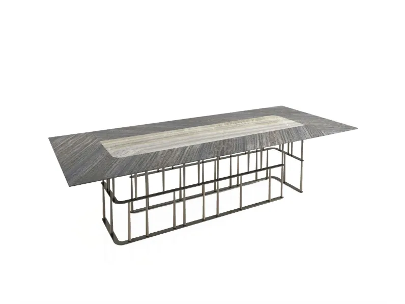 Tavolo rettangolare di design con top in legno e marmo Hyde di Busatto