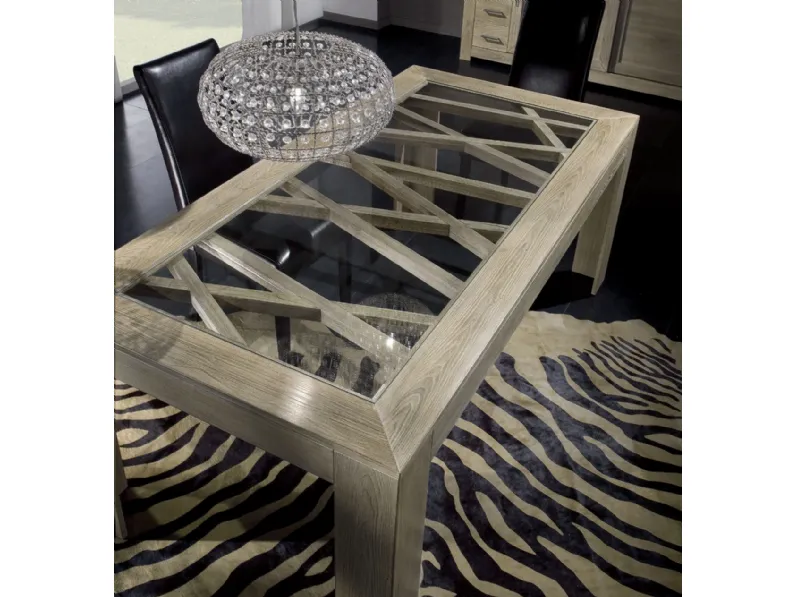 Tavolo rettangolare Icon 2|0 IM4312 in legno con top in cristallo di Imba Srl