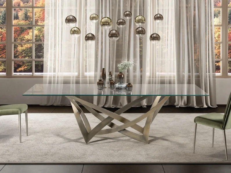 Tavolo rettangolare con top in vetro e base in acciaio inox Infinito 72 di Reflex