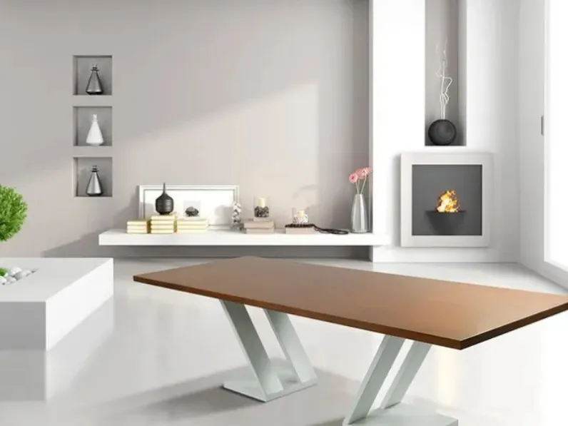 Tavolo Infinity 13 con top in legno e base in metallo di Bamart