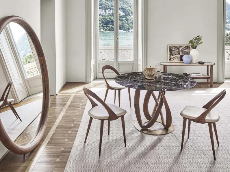 Tavolo rotondo con piano in marmo e base in legno massello Infinity di Porada