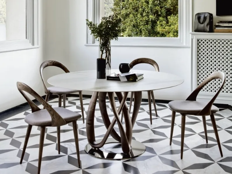 Tavolo rotondo con piano in marmo e base in legno massello Infinity di Porada