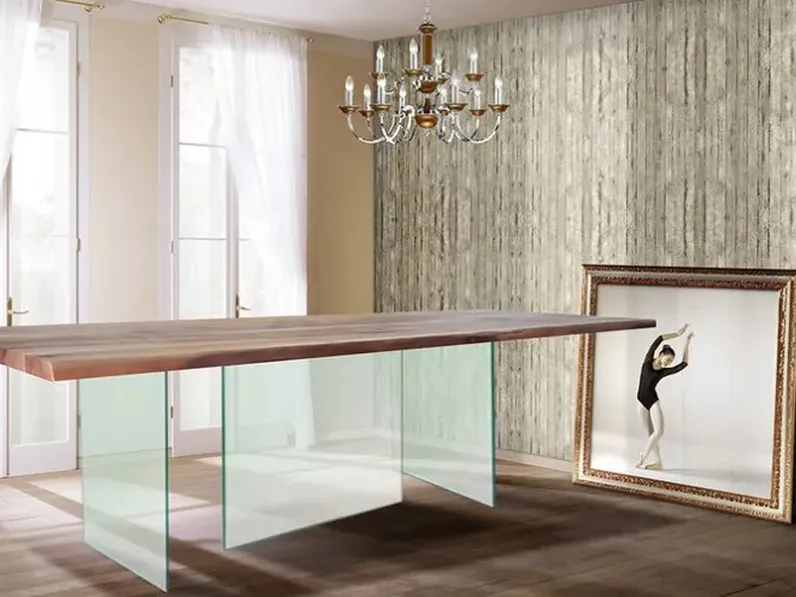 Tavolo Infinity vetro con top in legno di Bamart