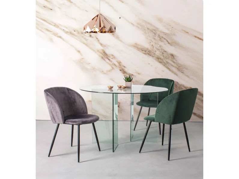 Tavolo con gambe geometriche e top in vetro temperato Iride Tondo di Bizzotto