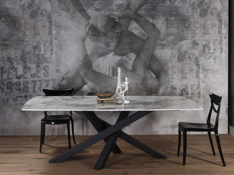 Tavolo King con piano in marmo Calacatta Gold di Elementi
