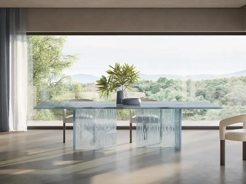 Tavolo di design Laguna 72 in vetro fuso realizzato a mano di Reflex