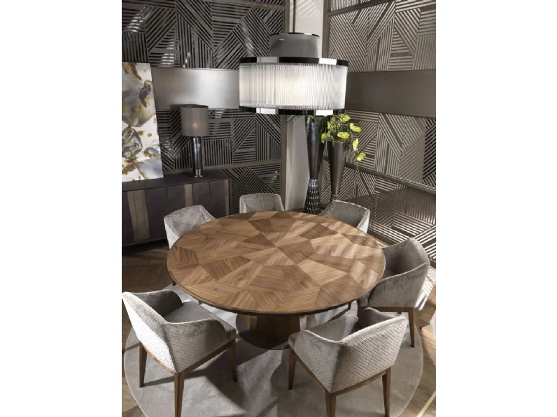 Tavolo rotondo Leonardo in Noce massello con intarsio di Arte Brotto