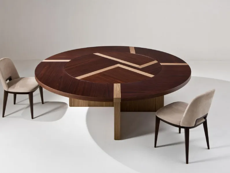 Tavolo in legno con piano intarsiato rotondo LM BD 07 di Laura Meroni