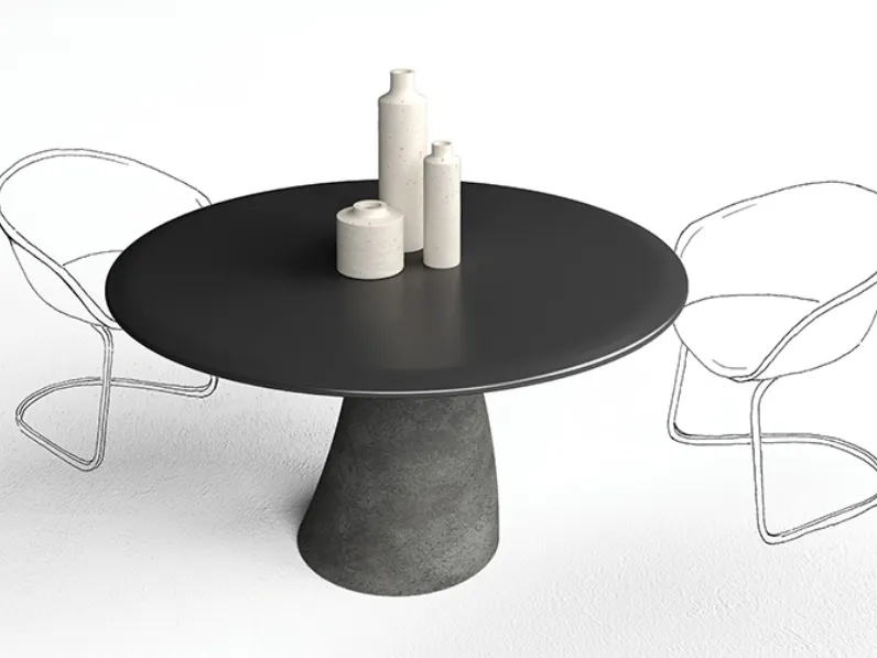 Tavolo tondo Malone con top in laccato Nero e base in cemento di Minotti Italia