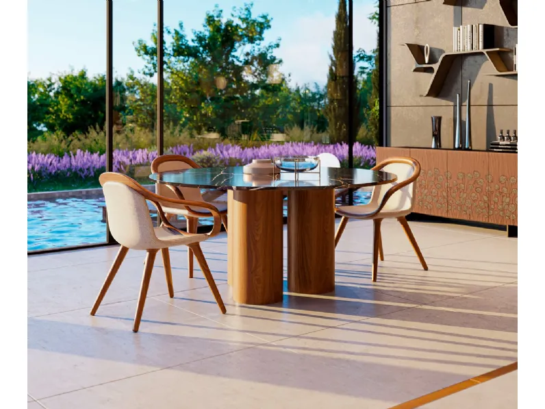 Tavolo Marina con top in marmo e base in legno di Horm