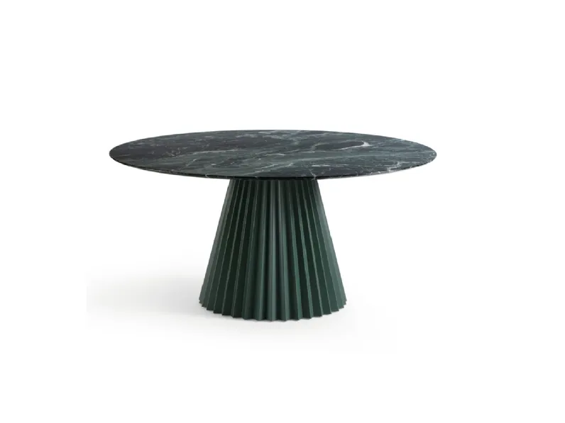 Tavolo rotondo con top in marmo e basamento centrale in metallo verniciato Plissé di Midj