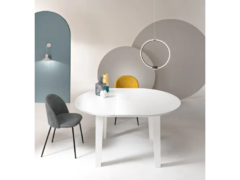 Tavolo tondo allungabile Modus finitura Bianco Frassinato di Ikone Casa