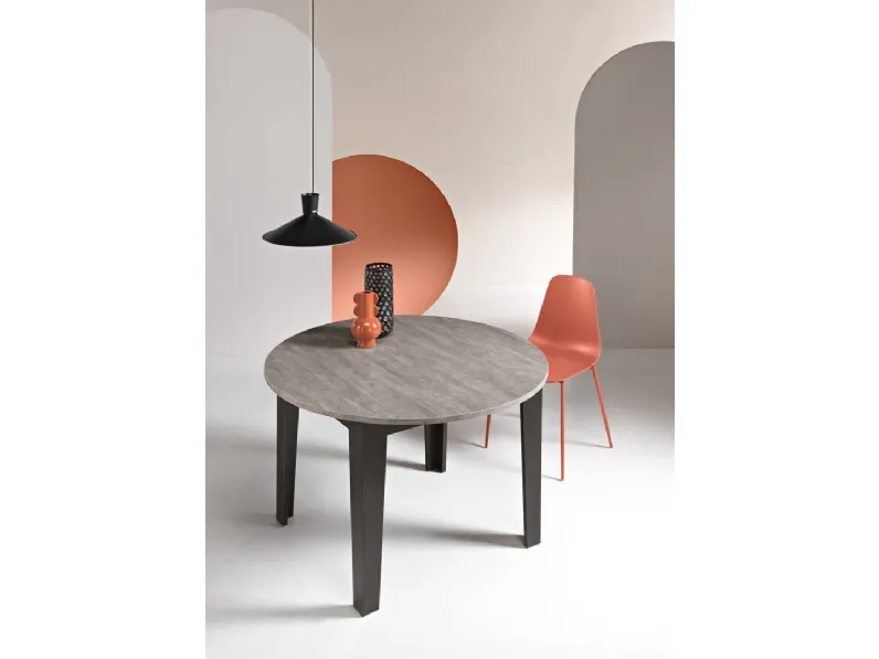 Tavolo tondo allungabile Modus finitura Cemento di Ikone Casa