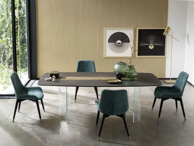 Tavolo Murano con piano in ceramica e inserto in legno di Alta Corte