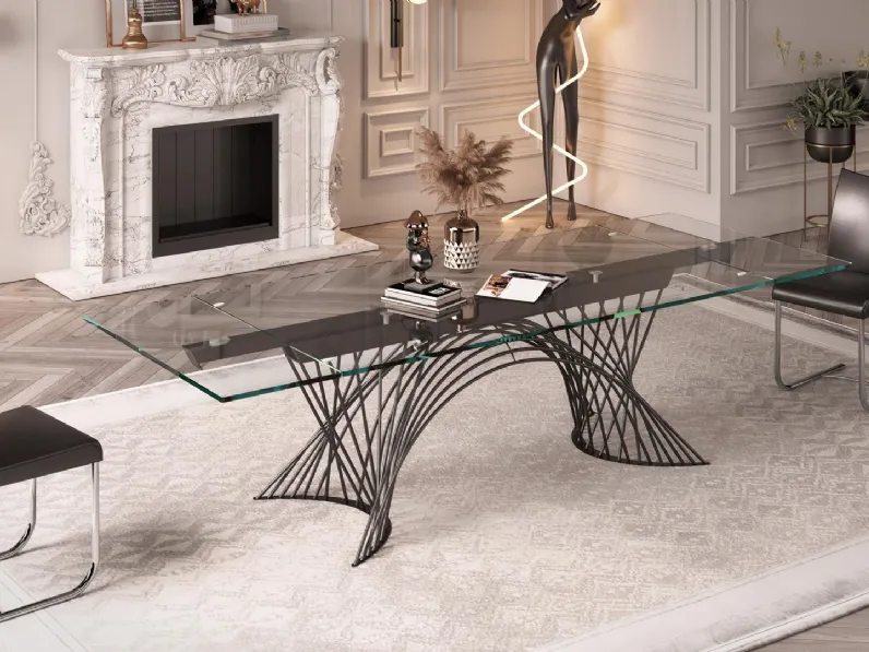 Tavolo allungabile con top in vetro e base e binari in metallo cromato Latour di Naos