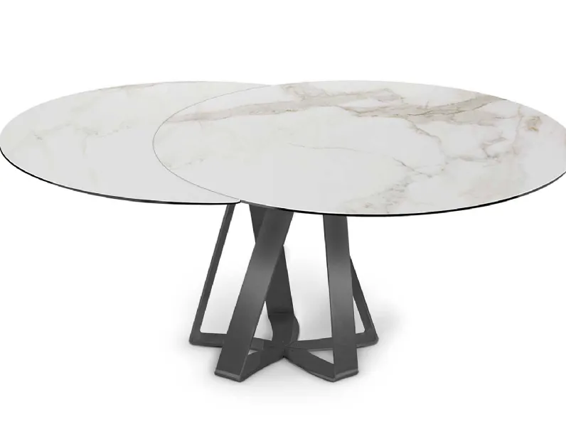 Tavolo rotondo allungabile in ceramica con base in metallo Turning Naos