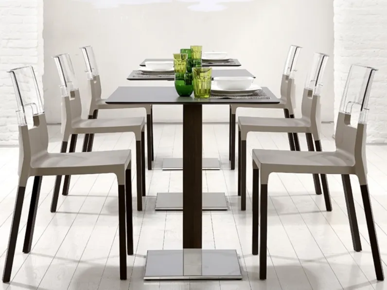 Tavolo quadrato con base in acciaio inox satinato Natural Tiffany di Scab Design