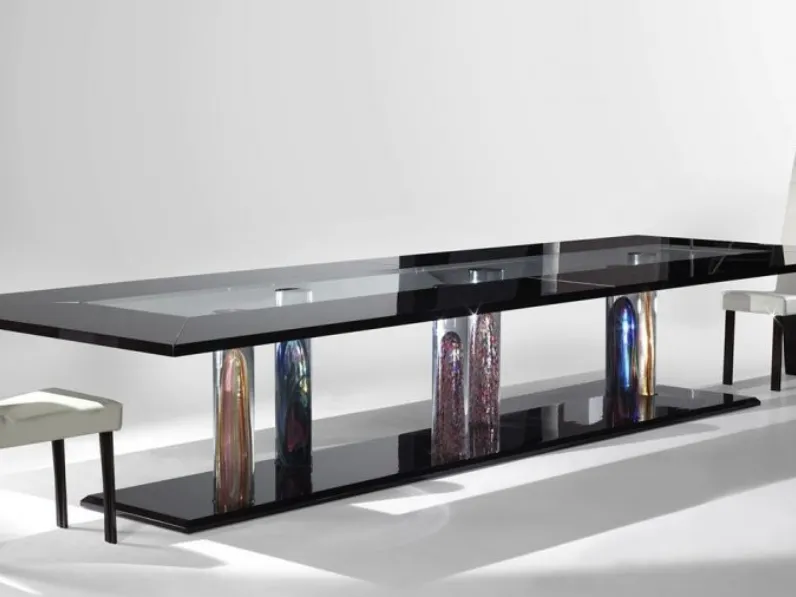Tavolo di design con top in vetro e legno e base in vetro di Murano Nautilus 72 di Reflex