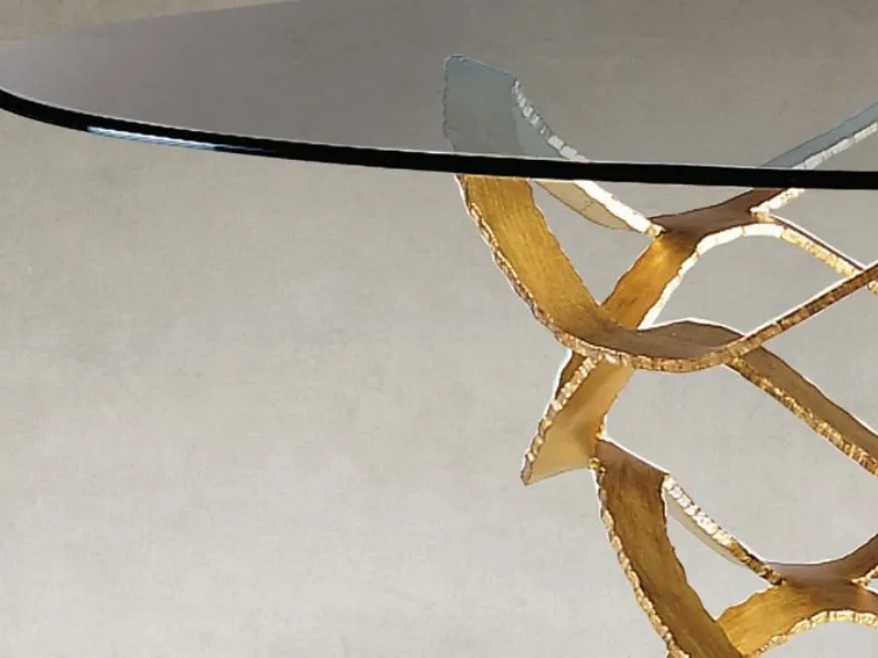 Tavolo rotondo con base in ferro battuto e top in vetro Neolitico 72 di Reflex