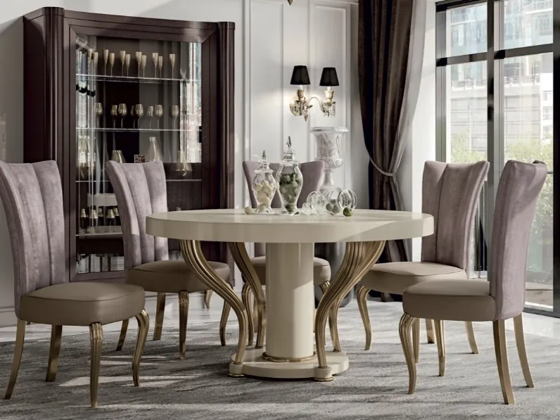 Tavolo rotondo Aura Opale in legno laccato avorio di Valderamobili