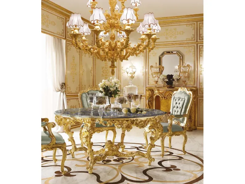 Tavolo rotondo Opera 6001 in marmo con base in finitura oro zecchino di Andrea Fanfani