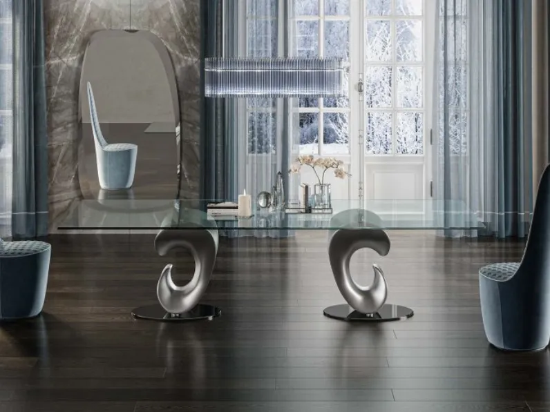 Tavolo con top in vetro e basi in finitura satinata Parentesis 72 di Reflex