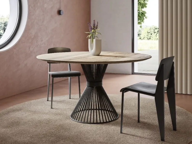 Tavolo Rotondo 2|9 in legno con base in ferro di Re-wood