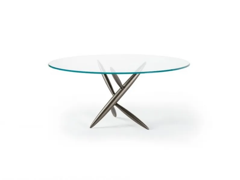 Tavolo rotondo di design in vetro trasparente con base in finitura Bronze Pitto 72 di Reflex