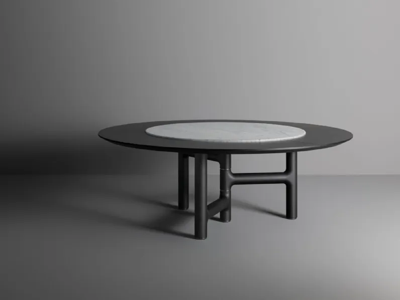 Tavolo rotondo Pivot ST con top in legno e marmo di Bonaldo
