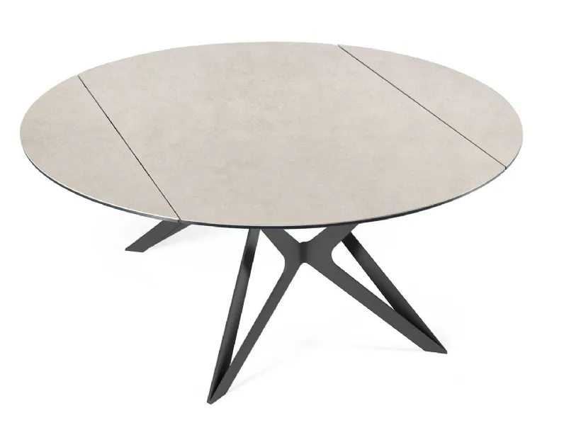 Tavolo rotondo in ceramica con base in metallo Pliè Round Square di Naos