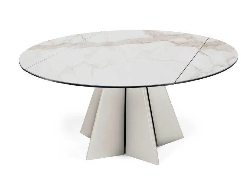 Tavolo rotondo in ceramica con base in metallo verniciato Plisado Round Square di Naos