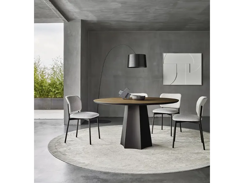 Tavolo rotondo Poliedro in Rovere Termotrattato di Sangiacomo