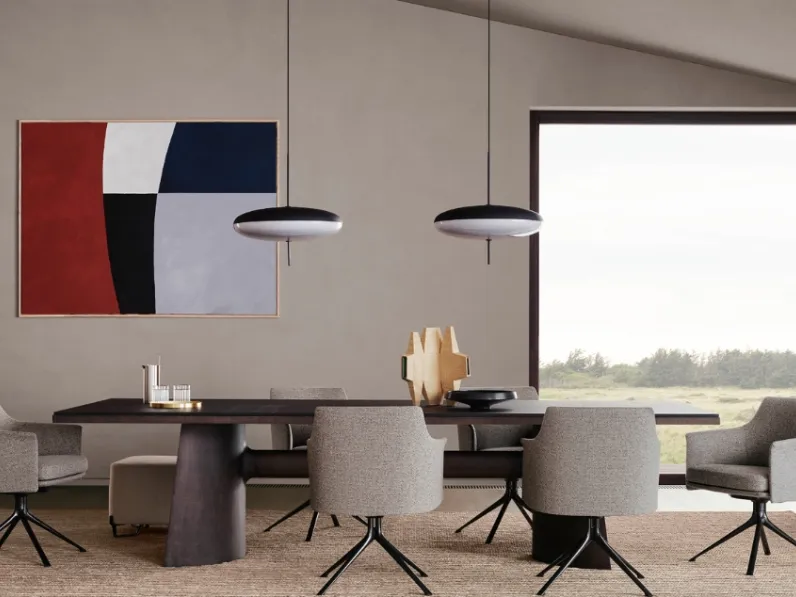 Tavolo rettangolare Kensington con top in olmo nero e base scultura in bronzo spatolato di Poliform