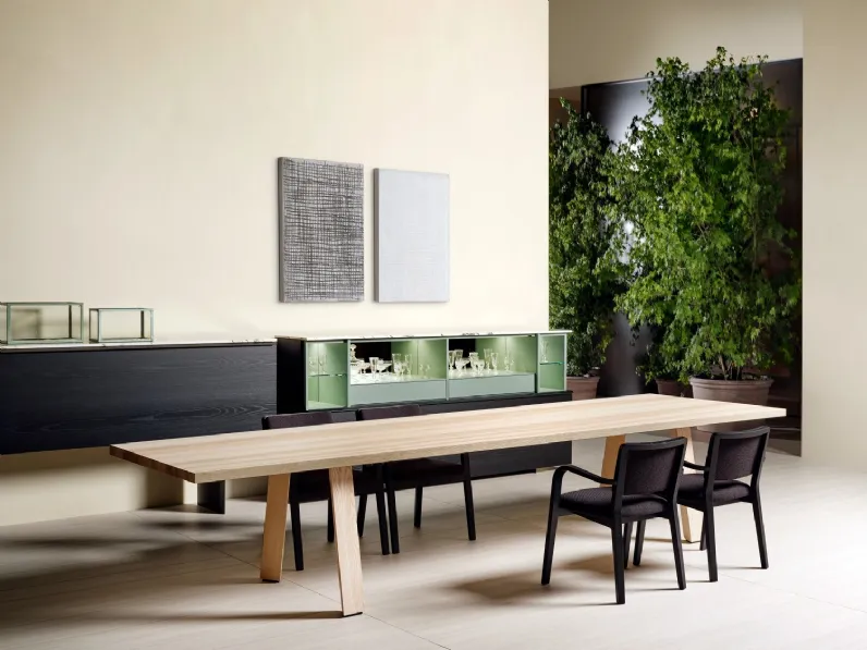 Tavolo rettangolare in legno massello di ciliegio naturale Ryoba di Porro