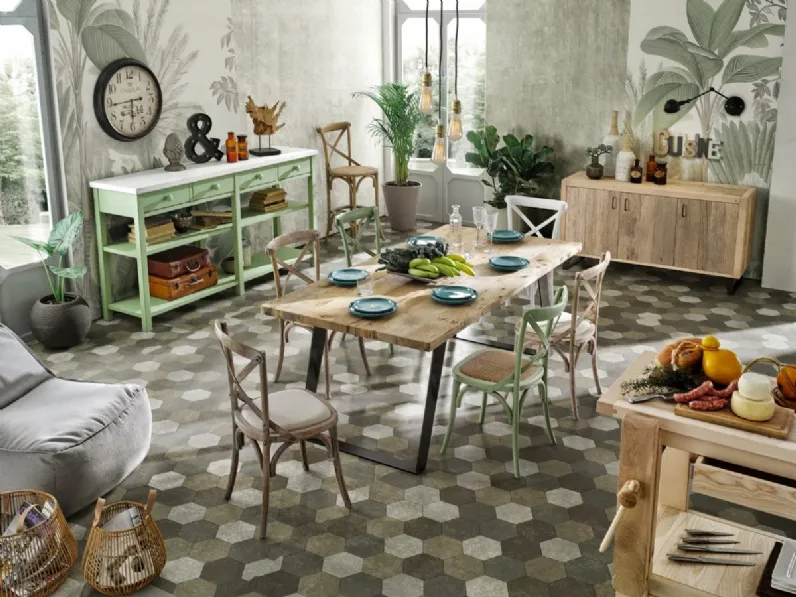 Tavolo rettangolare con piano in Ontano e gambe in ferro PT 001 - GA 001 di Zanini