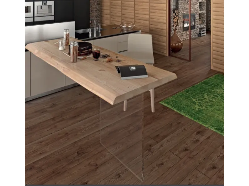 Tavolo a penisola in legno e cristallo Raise Pen Pan di Domus Arte