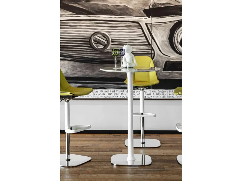 Tavolo tondo con base alta in metallo e top in marmo Rendez-vous tondo di Enrico Pellizzoni