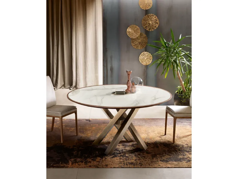 Tavolo rotondo Shangai in legno e ceramica di Riflessi