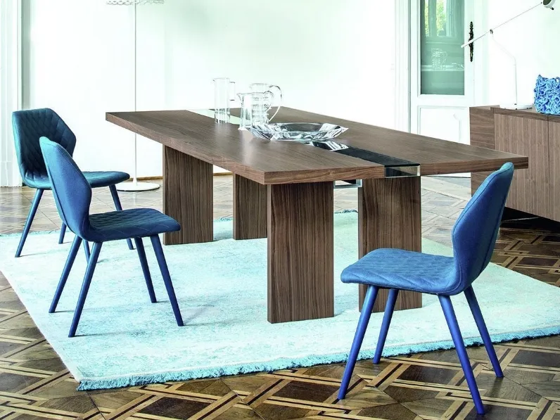 Tavolo Ritz 2870 in legno con inserto in cristallo di Bross Italia