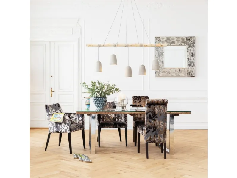 Tavolo Rustico in vetro e legno massello riciclato con base in acciaio di Kare Design